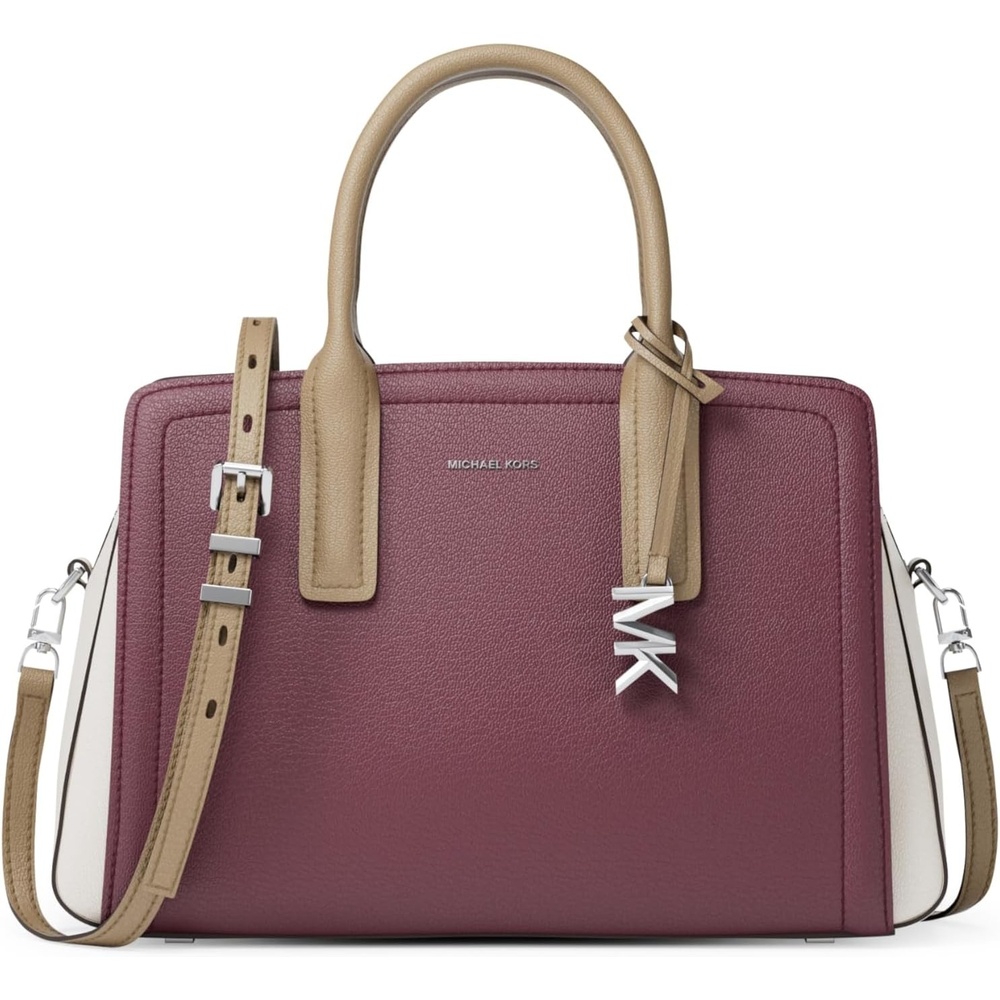 image:imageMichael Kors Womens Laila Medium SatchelSilvertone HardwareTricolor Embossed LeatherOxblood Multi