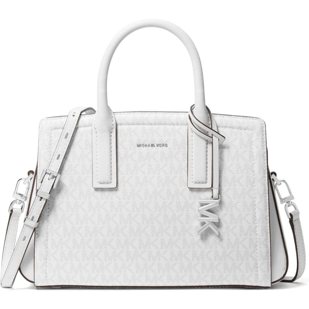image:imageMichael Kors Womens Laila Small SatchelSilvertone HardwareSignature Coated TwillOptic WhiteAllum