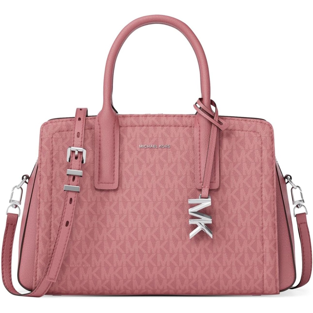 image:imageMichael Kors Womens Laila Small SatchelSilvertone HardwareSignature Coated TwillRosewood