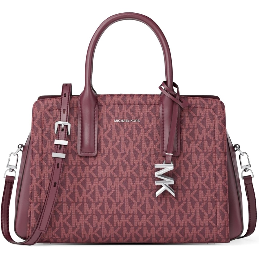 image:imageMichael Kors Womens Laila Small SatchelSilvertone HardwareTonal Mk Signature Coated TwillOxblood