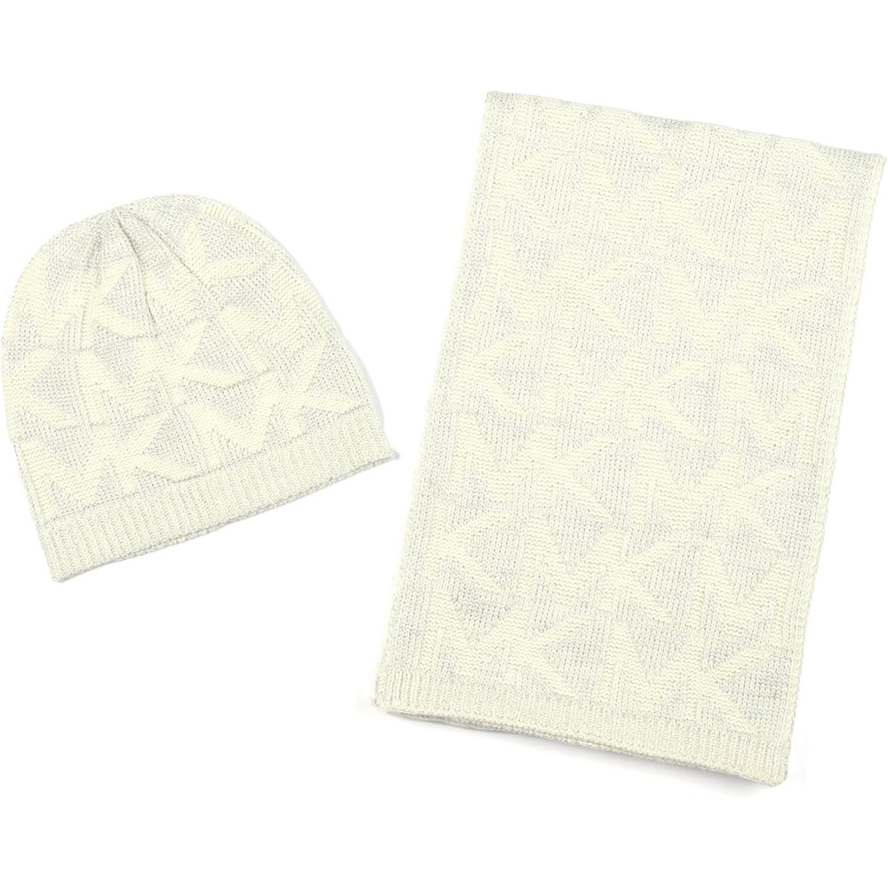 image:imageMichael Kors Womens Metallic Beanie amp Scarf Set Stylish amp Warm Fashion Accessories for Cold WeatherCream