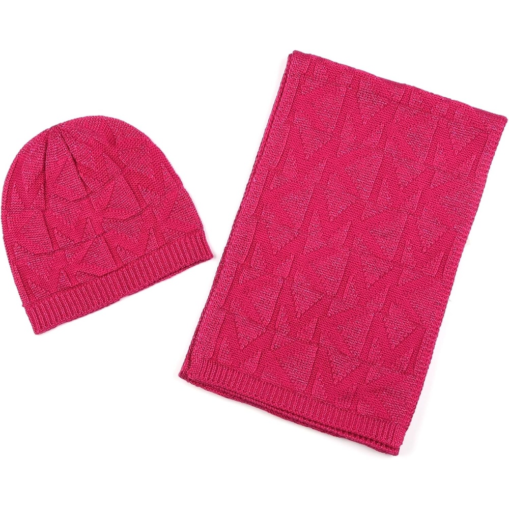 image:imageMichael Kors Womens Metallic Beanie amp Scarf Set Stylish amp Warm Fashion Accessories for Cold WeatherDeep Fuchsia