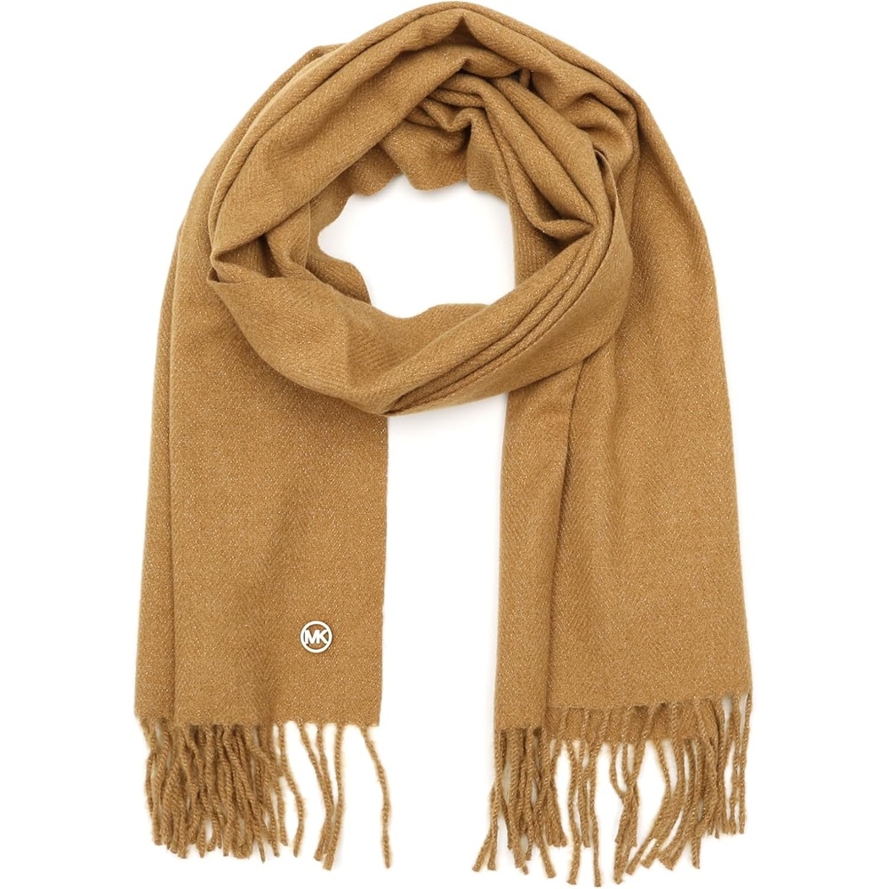 image:imageMichael Kors Womens Metallic Herringbone Wrap Stylish Fashion AccessoryDark Camel Gold Me