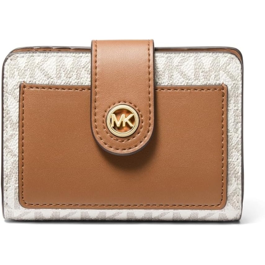 image:imageMichael Kors Womens Mk Charm Small Tab Compact Pocket WalletVanillaAcorn