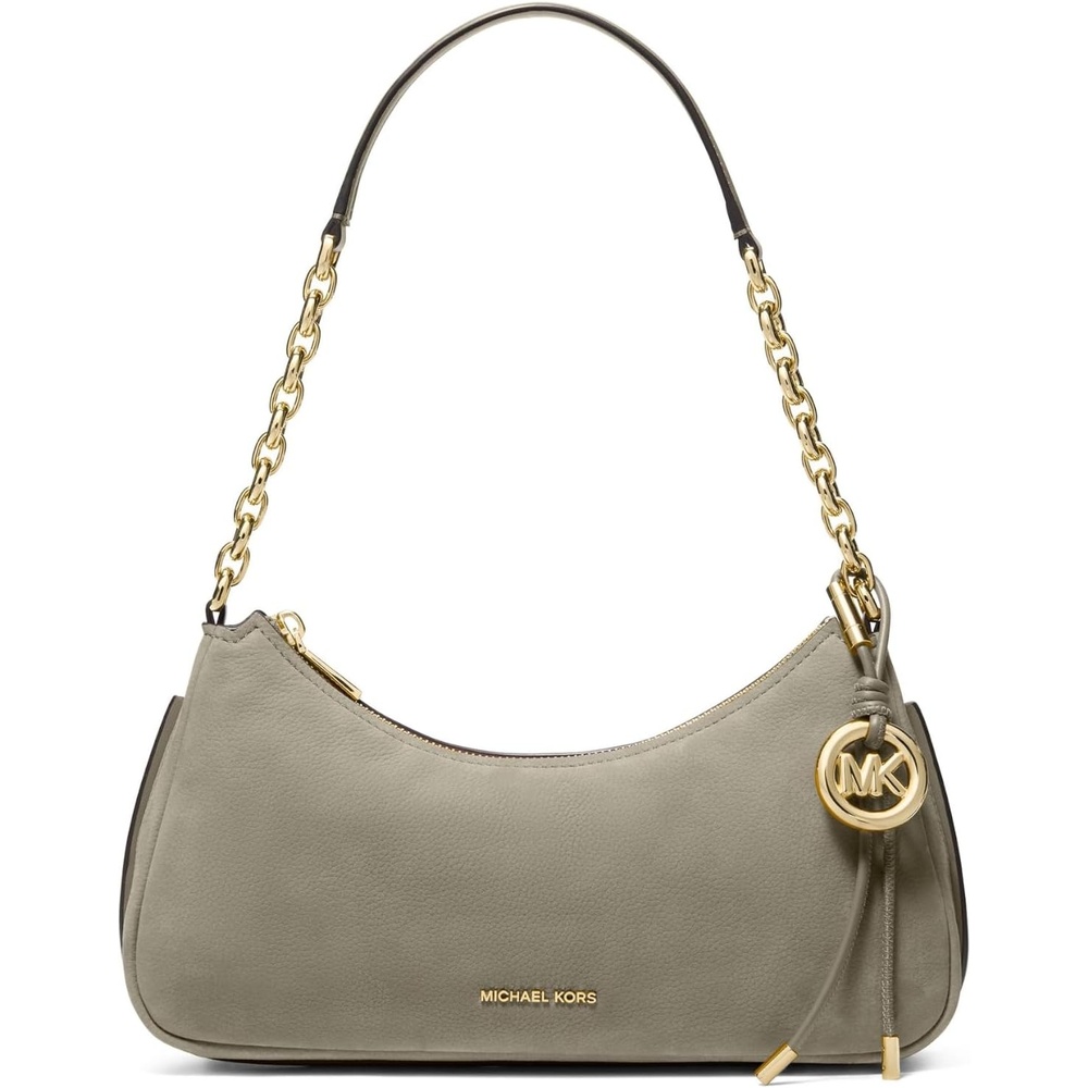 image:imageMichael Kors Womens Nolita Medium Chain Pouchette BagGoldtone HardwareNubuck Pebble LeatherDusty Sage