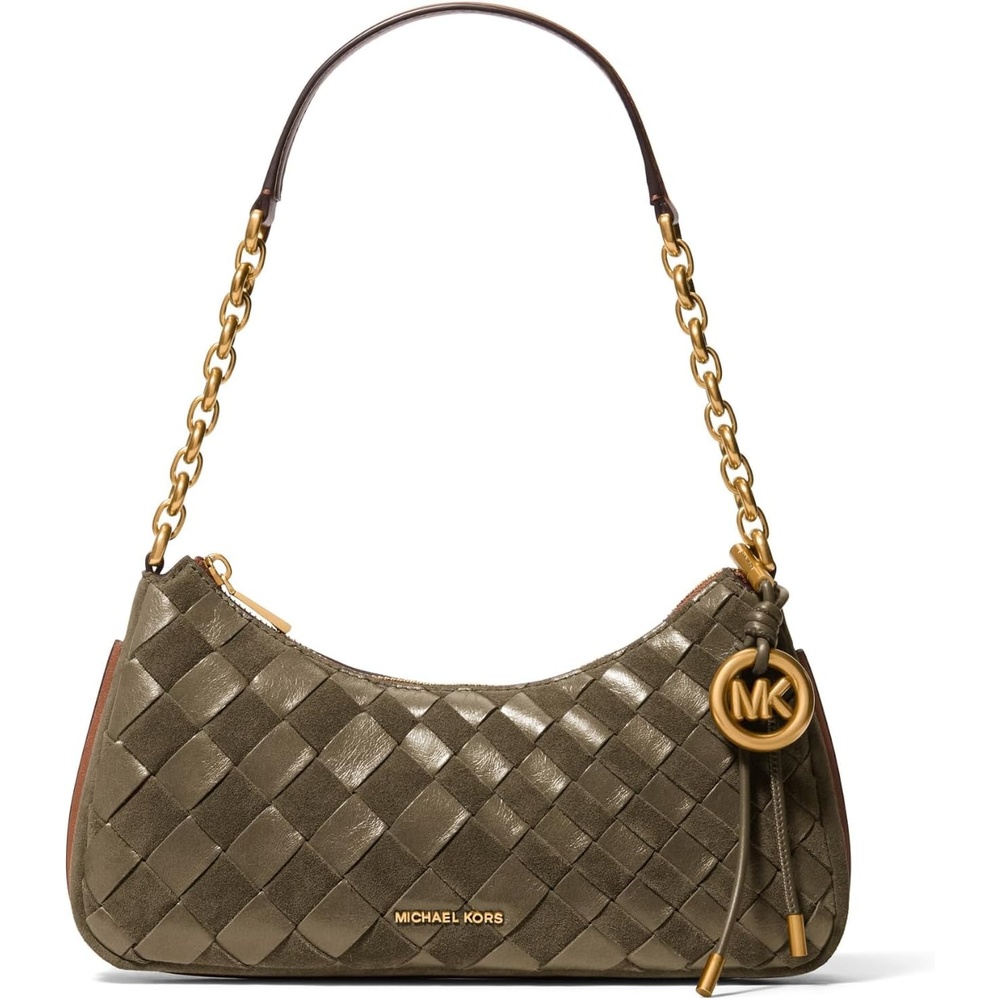 image:imageMichael Kors Womens Nolita Medium Chain Pouchette BagGoldtone HardwareRadiant Suede LeatherLoden