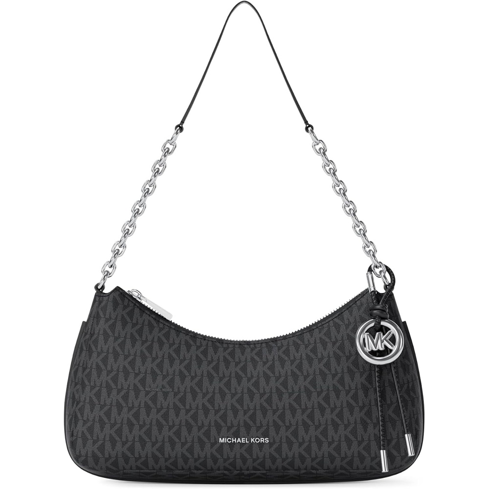 image:imageMichael Kors Womens Nolita Medium Chain Pouchette BagSilvertone HardwareSignature Coated TwillBlack