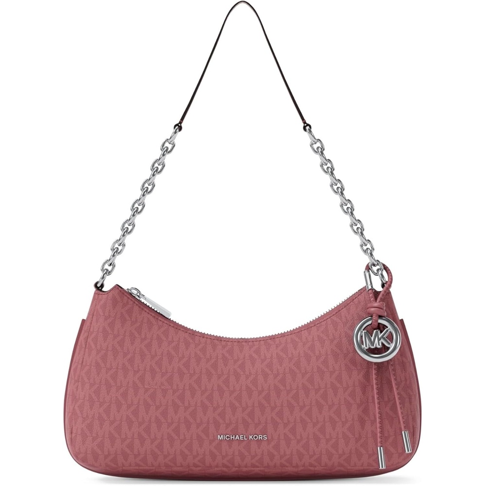 image:imageMichael Kors Womens Nolita Medium Chain Pouchette BagSilvertone HardwareSignature Coated TwillRosewood
