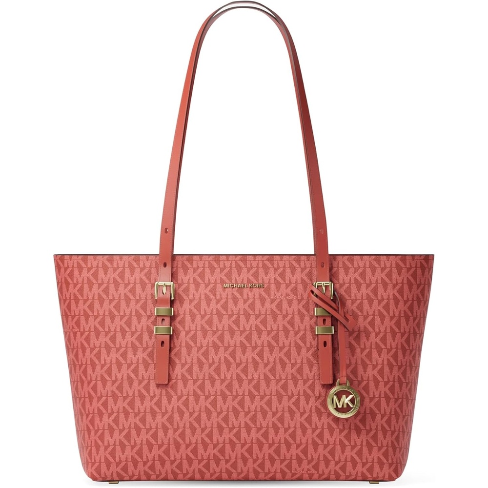 image:imageMichael Kors Womens Quinn Medium TopZip ToteGoldtone HardwareTonal Mk Signature Coated TwillCrimson Multi