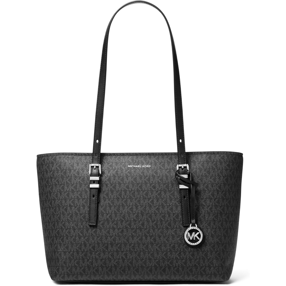 image:imageMichael Kors Womens Quinn Medium TopZip ToteSilvertone HardwareTonal Mk Signature Coated TwillBlack