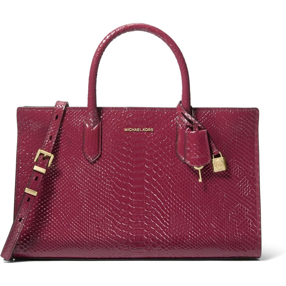 image:imageMichael Kors Womens Scarlett Medium SatchelGoldtone HardwareEmbossed Python LeatherMulberry