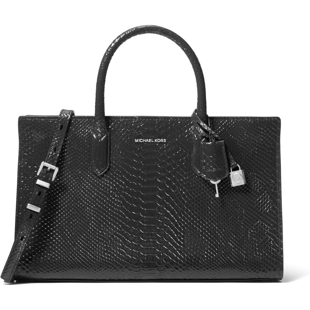 image:imageMichael Kors Womens Scarlett Medium SatchelSilvertone HardwareEmbossed Python LeatherBlack