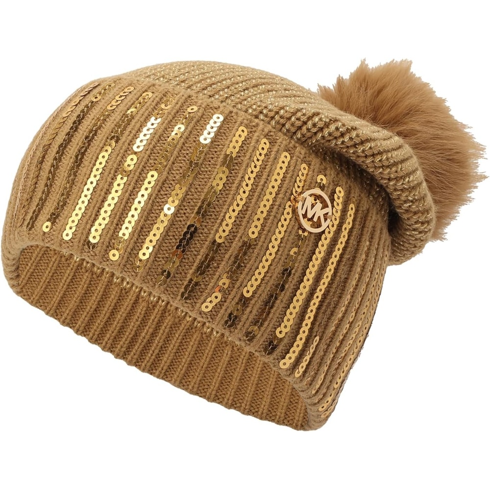 image:imageMichael Kors Womens Sequin Cuff HatDark CamelAntique Brass