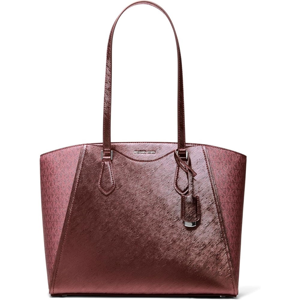 image:imageMichael Kors Womens Taryn Large Multifunctional Topzip Tote BagSilvertone HardwareMetallic With Metallic Signature TrimOxblood