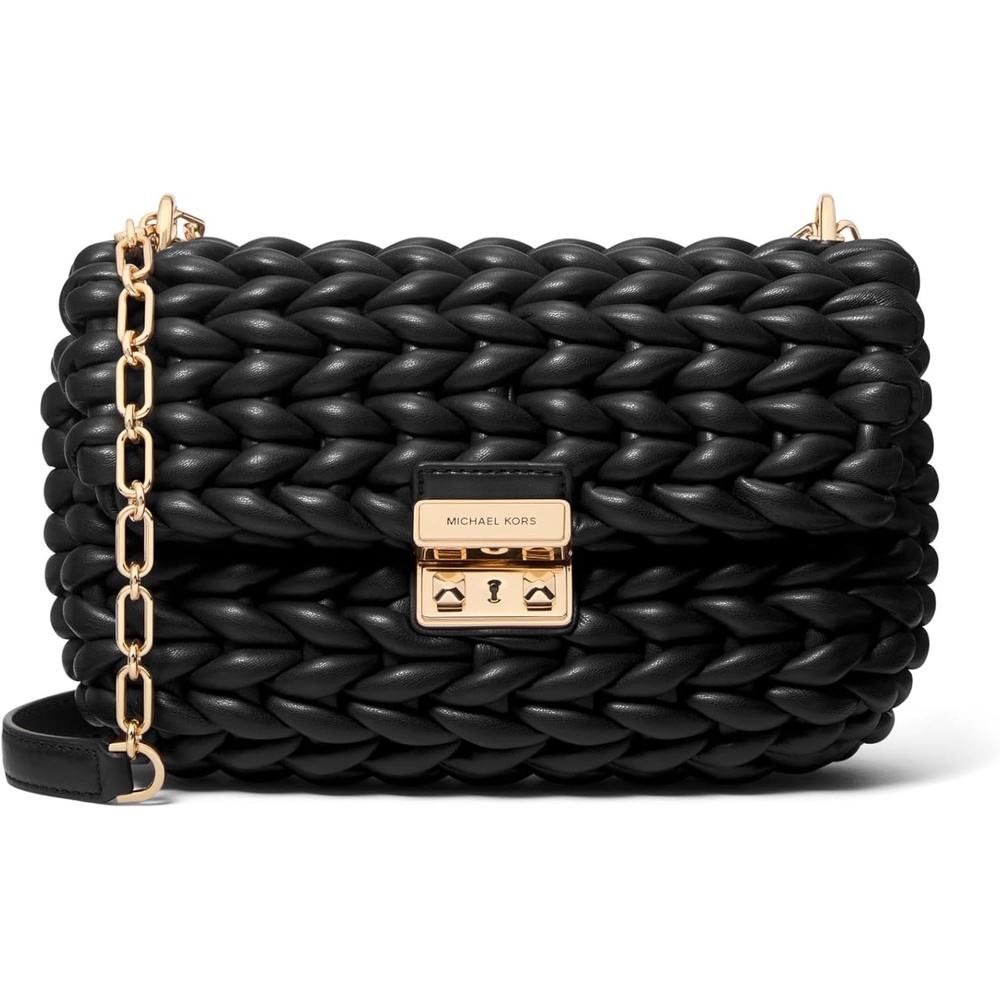 image:imageMichael Kors Womens Tribeca Large Convertible Chain Shoulder BagGoldtone HardwareAll Over WovenBlack