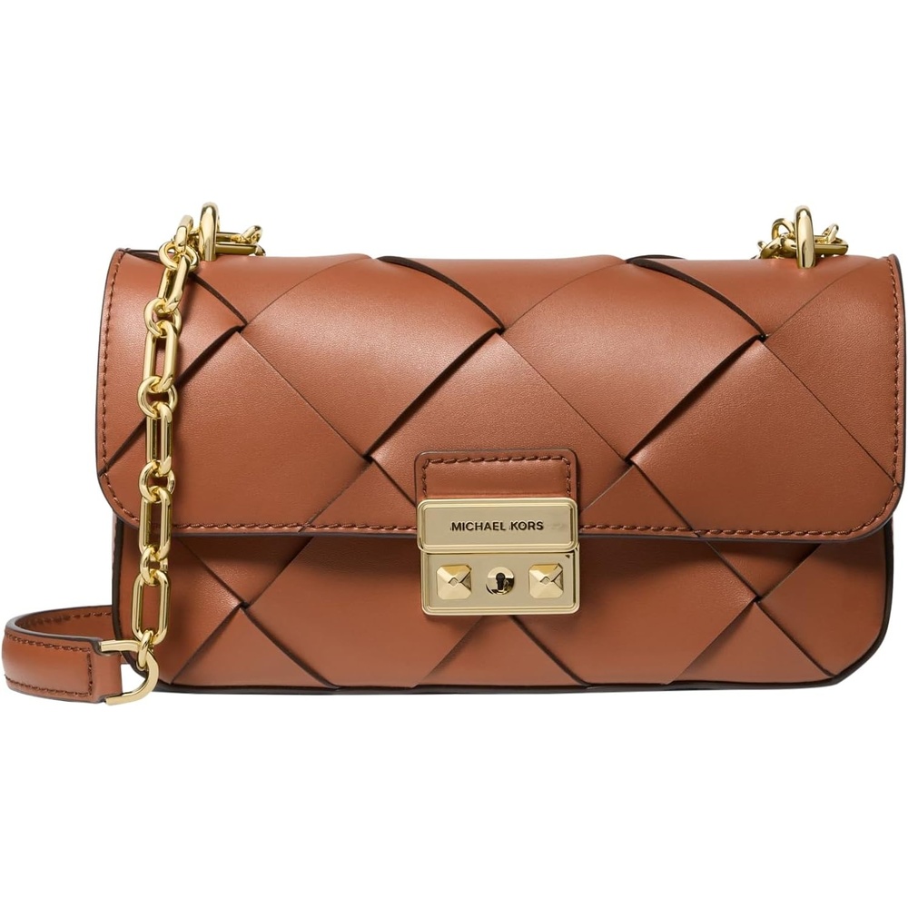 image:imageMichael Kors Womens Tribeca Small Convertible Chain Shoulder BagGoldtone HardwareWoven LeatherLuggage