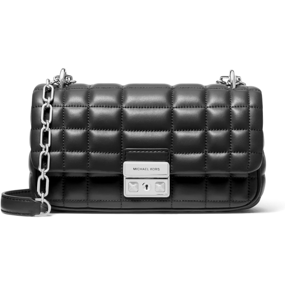 image:imageMichael Kors Womens Tribeca Small Convertible Chain Shoulder BagSilvertone HardwareBox Quilted Costa Lamb LeatherBlack