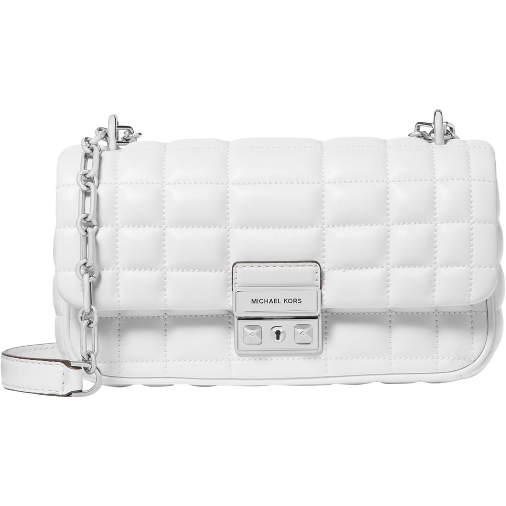 image:imageMichael Kors Womens Tribeca Small Convertible Chain Shoulder BagSilvertone HardwareBox Quilted Costa Lamb LeatherOptic White