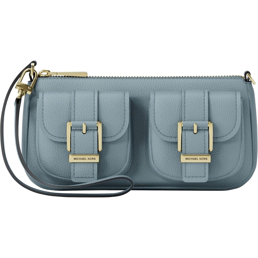 image:imageMichael Kors Zoe Small Convertible PouchetteGoldtone HardwareLeatherChambray