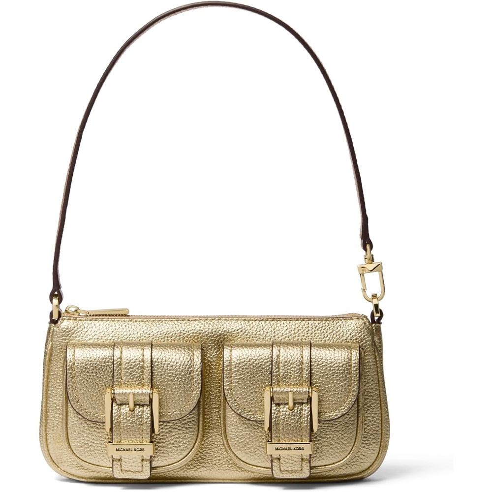 image:imageMichael Kors Zoe Small Convertible PouchetteGoldtone HardwareMetallic Pebble Embossed LeatherPale Gold