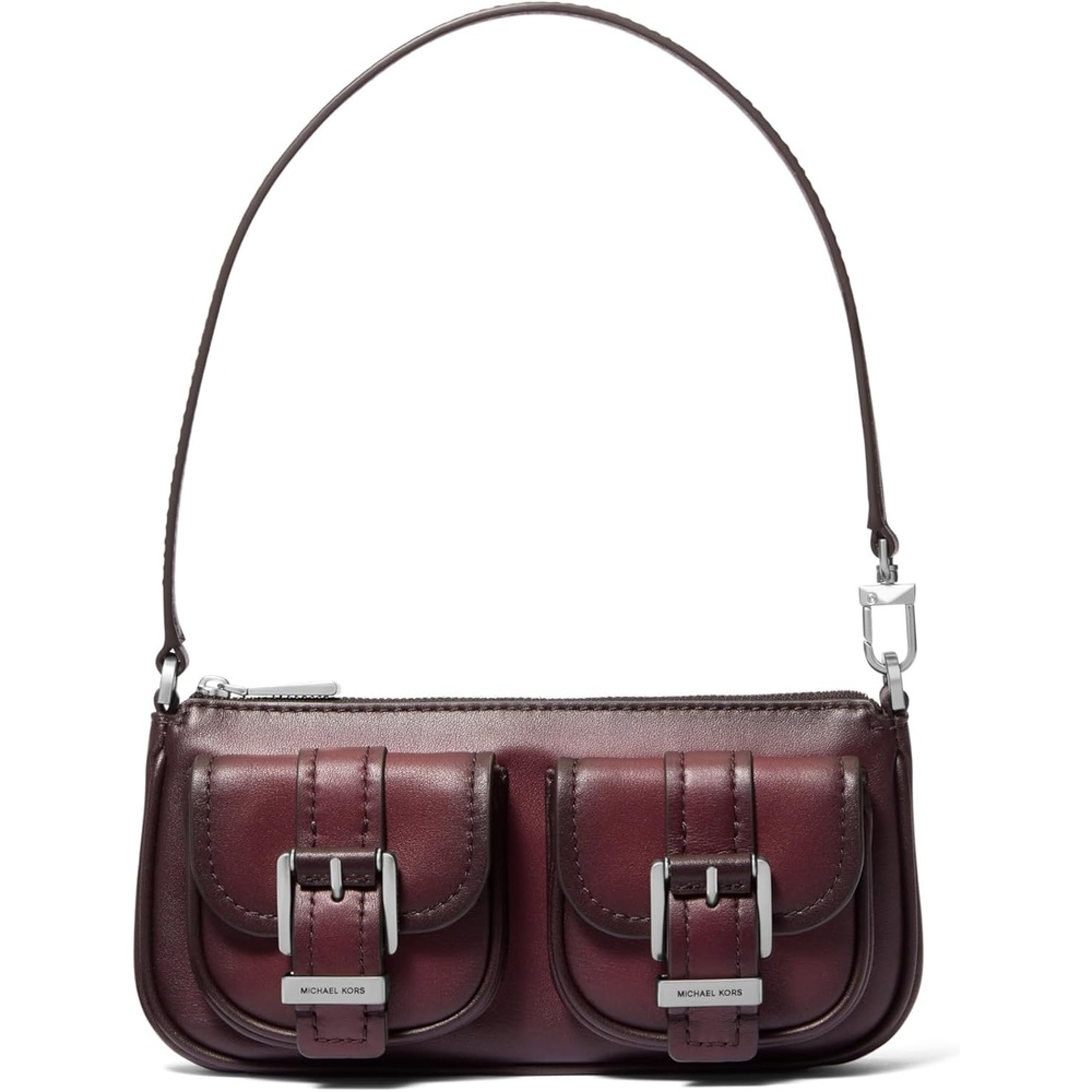 image:imageMichael Kors Zoe Small Convertible PouchetteNickeltone HardwareBurnished Leather EdgesOxblood