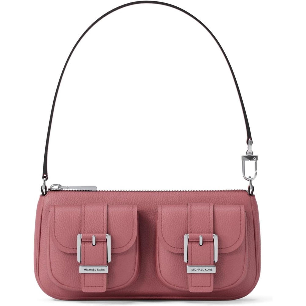 image:imageMichael Kors Zoe Small Convertible PouchetteSilvertone HardwarePebbled LeatherRosewood