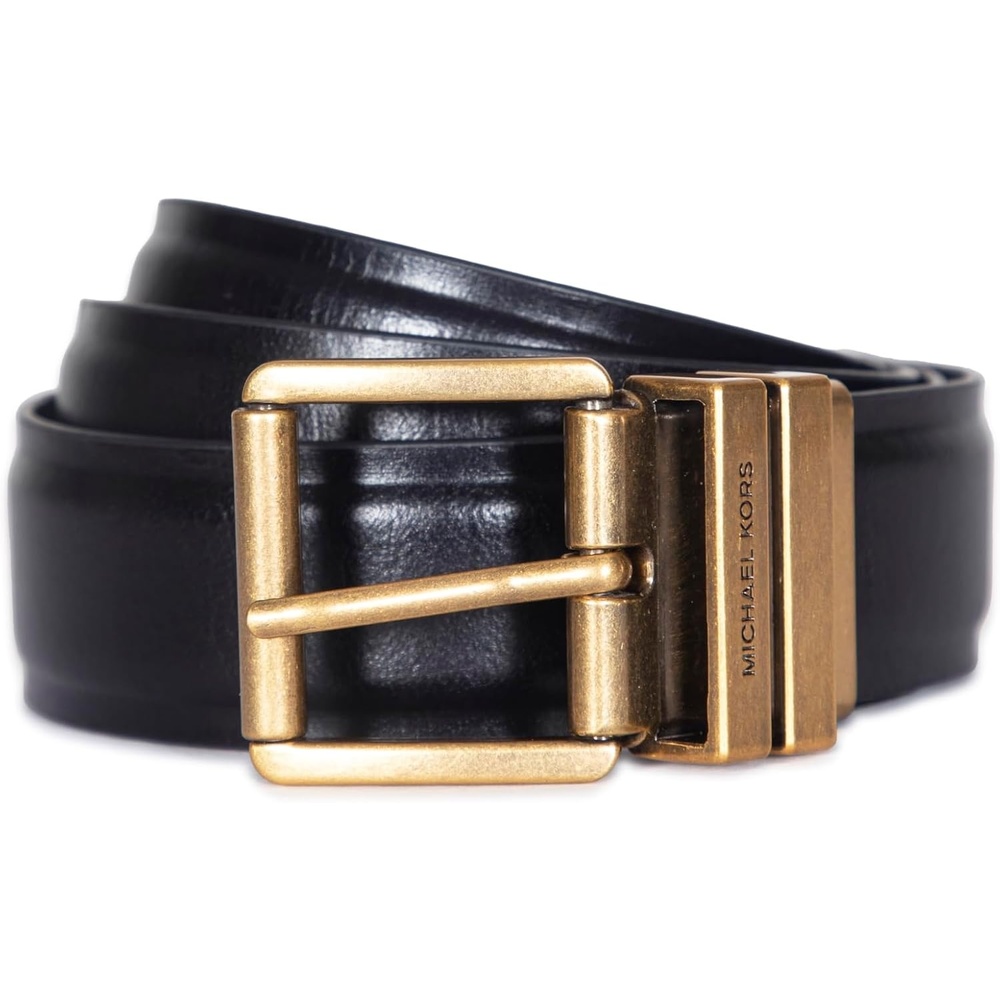 image:imageMichael Kors womens 15 Inch Reversible Belt With Flattened Edge Stylish Fashion AccessoryBlackAntique Gold