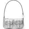 Silver-tone Hardware/Metallic Pebble Embossed Leather/Silver