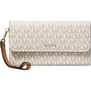 MICHAEL Michael Kors Jet Set Medium Flap Double Zip Wristlet(Mk Signature/Vanilla/Acorn)