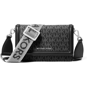 MICHAEL Michael Kors Jet Set Small Phone Web Strap Crossbody(Silver-tone Hardware/Tonal Signature/Black)
