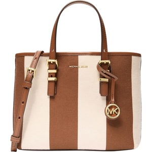 MICHAEL Michael Kors Women’s Quinn Small East West Tote Crossbody(Gold-tone Hardware/Canvas/Luggage)