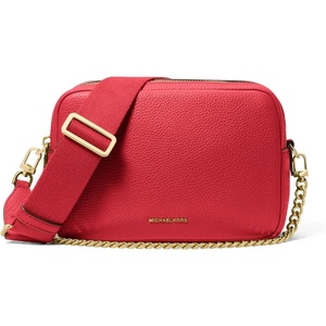 Michael Kors Bryant Medium Double Zip Chain Camera Crossbody Bag(Gold-tone Hardware/Leather/Crimson)