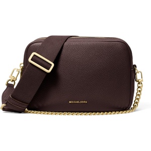 Michael Kors Bryant Medium Double Zip Chain Camera Crossbody Bag(Gold-tone Hardware/Pebble Leather/Chocolate)