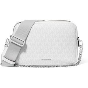 Michael Kors Bryant Medium Double Zip Chain Camera Crossbody Bag(Optic White/Aluminum)