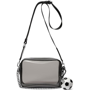 Michael Kors Bryant Medium Double Zip Chain Camera Crossbody Bag(Silver-tone Hardware/Clear Plastic/Black Multi)