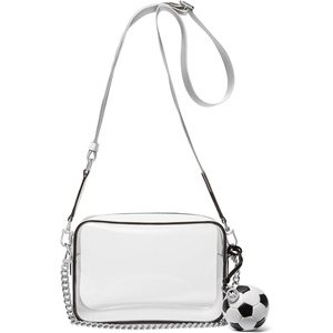 Michael Kors Bryant Medium Double Zip Chain Camera Crossbody Bag(Silver-tone Hardware/Clear Plastic/Optic White)