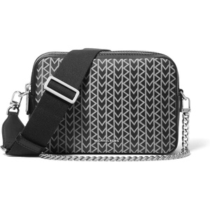 Michael Kors Bryant Medium Double Zip Chain Camera Crossbody Bag(Silver-tone Hardware/Mk2000 Print/Black)