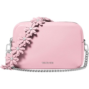 Michael Kors Bryant Medium Double Zip Chain Camera Crossbody Bag(Silver-tone Hardware/Pebbled Leather/Light Bouquet)
