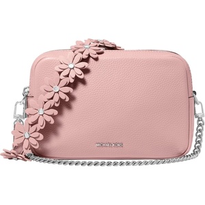 Michael Kors Bryant Medium Double Zip Chain Camera Crossbody Bag(Silver-tone Hardware/Pebbled Leather/Smokey Rose)