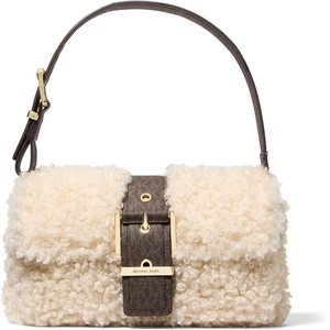 Michael Kors Colby Medium Shoulder Bag(Gold-tone Hardware/Faux Natural Curly Shearling With Brown Mk Signature Trim/Natural Multi)