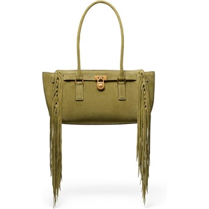 Michael Kors Hamilton Moderne Small Shoulder Tote(Antique Gold-tone Hardware/Fringe Suede/Pistachio)