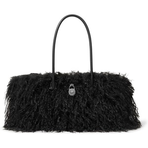 Michael Kors Hamilton Moderne Small Shoulder Tote(Dark Gunmetal-tone Hardware/Faux Wavy Shearling/Black)