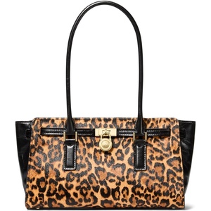 Michael Kors Hamilton Moderne Small Shoulder Tote(Gold-tone Hardware/Cheetah Haircalf With Volare Leather Trim/Marigold)