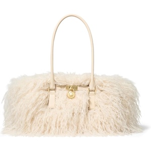 Michael Kors Hamilton Moderne Small Shoulder Tote(Gold-tone Hardware/Faux Wavy Shearling/Natural)