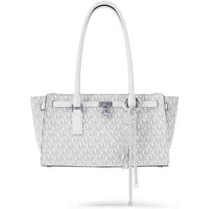 Michael Kors Hamilton Moderne Small Shoulder Tote(Silver-tone Hardware/Signature Coated Twill/Optic White/Allum)