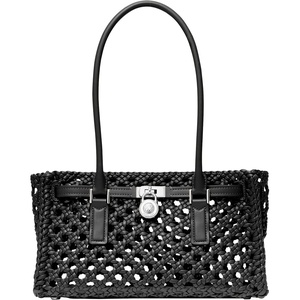 Michael Kors Hamilton Moderne Small Shoulder Tote(Silver-tone Hardware/Soft Goat Nappa/Black)