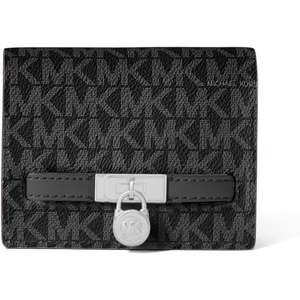 Michael Kors Hamilton Small Compact Wallet, Gold-Tone Hardware/MK Signature Coated Twill/Vanilla/Acorn(Silver-tone Hardware/Tonal Mk Signature Coated Twill/Black)