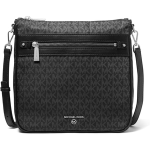 Michael Kors Jet Set Charm Large Crossbody Bag(Silver-tone Hardware/Tonal Mk Signtuare Nylon/Black)