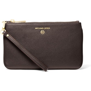 Michael Kors Jet Set Charm Medium Top Zip Wristlet(Gold-tone Hardware/Pebble Leather/Chocolate)