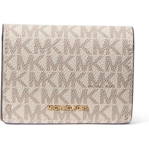 Michael Kors Jet Set Small Flap Card Case(Gold-tone Hardware/Mk Signature Coated Twill/Vanilla/Soft Pink)